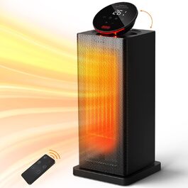 Електричний керамічний обігрівач OMISOON 2000W з термостатом, 4 режими, енергозберігаючий, тиха робота, сенсорне LED-управління, 90° обертання, таймер до 24 годин, дистанційне керування, для дому