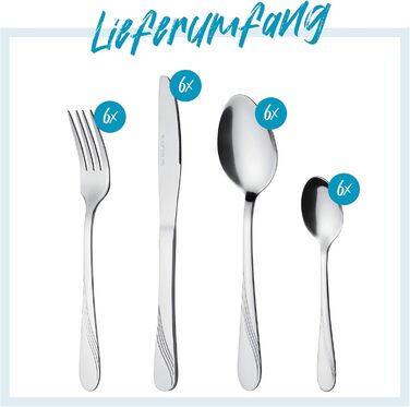 GRÄWE Cutlery Set for 6 People, Stainless Steel, Table Cutlery Set 24-Piece, Nickel-Free, Rust-Proof, Hand-Polished, Dishwasher-Safe - Stralsund Series