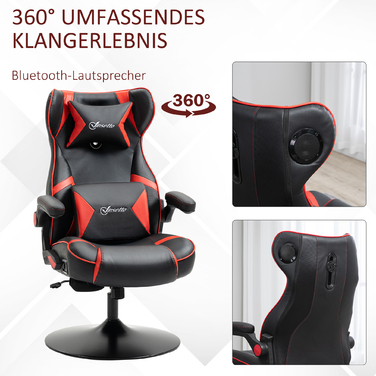 Vinsetto Adjustable Gaming Chair with Rocking Function, Ergonomic, Speakers, Lumbar and Headrest Support, Faux Leather
