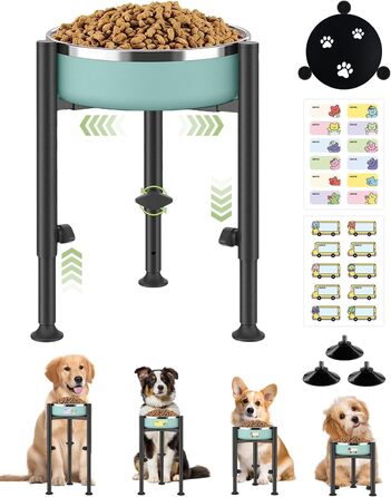 Підставка для миски для собак з принтом лапи, регульована по висоті (3 положення), металева, для маленьких, середніх та великих собак (лише підставка)