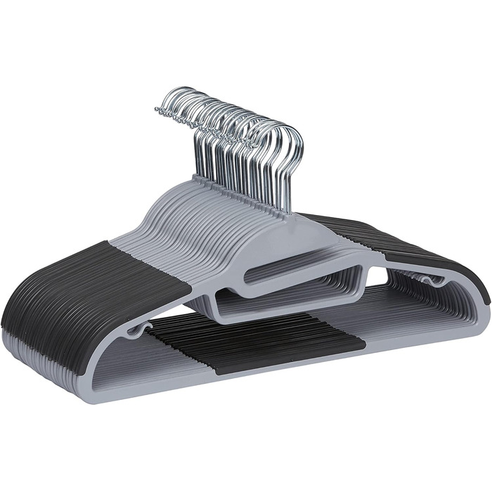 Amazon Basics Plastic Hangers, Rubber-Coated, Color: Black, Purple, 50-Piece