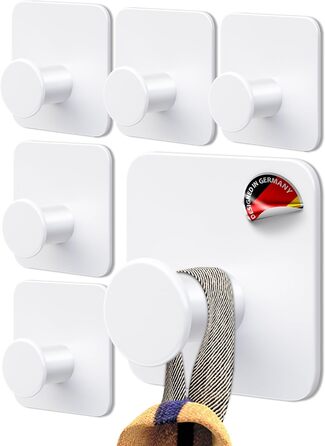 Набір гачків для рушників 4smile (6 шт.) без свердління, білий - самоклеючі гачки для ванної кімнати, сучасний дизайн