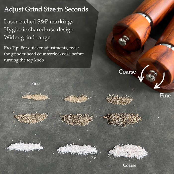 Набір з двох мельниць для солі та перцю з акації з регульованим керамічним жорном – 21 см