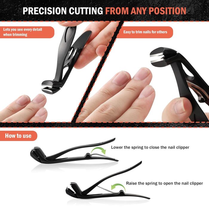 Кусачки для нігтів BEZOX ергономічні з похилим лезом для товстих нігтів (чорні) + пилочка для нігтів. Кусачки для дорослих, чоловіків та жінок.