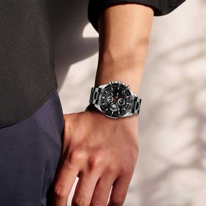 Годинник чоловічий OFF CUP з датою, кварцовий хронограф, водонепроникний, з нержавіючої сталі, стильний аксесуар для бізнесу та повсякденного носіння, ідеальний подарунок, срібно-чорний колір