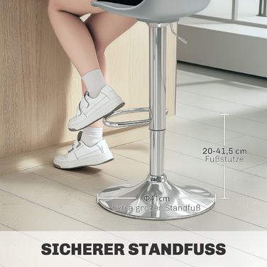 HOMCOM Set of 2 Bar Stools, Upholstered Bar Chair with Steel Frame, Backrest, Height Adjustable Kitchen Stools with Footrest 360° Swivel Counter Stools for Kitchen, Living Room, Dining Room, Faux Leather Grey | Aosom