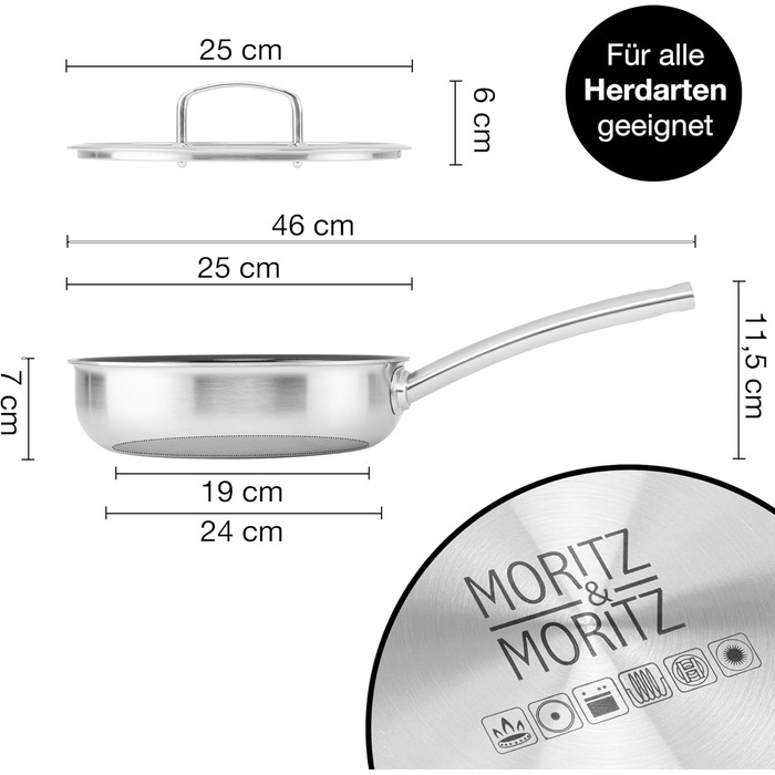 Сковорода Moritz & Moritz антипригарна 28 см індукційна з керамічним покриттям та стільниковою структурою. Сковорода з нержавіючої сталі з високими бортами, підходить для всіх видів плит (з кришкою, Ø 24 см)