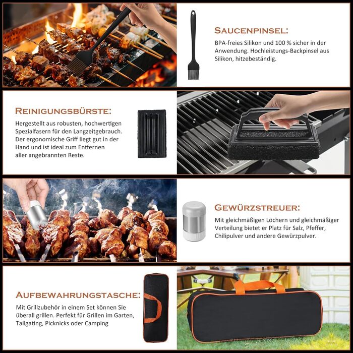 Набір шпателів для грилю з нержавіючої сталі (35 шт.) - набір для тепаньякі, сет для смаш-бургерів, з пресом для бургерів та аксесуарами для планчі, для грилю, пікніка, кемпінгу