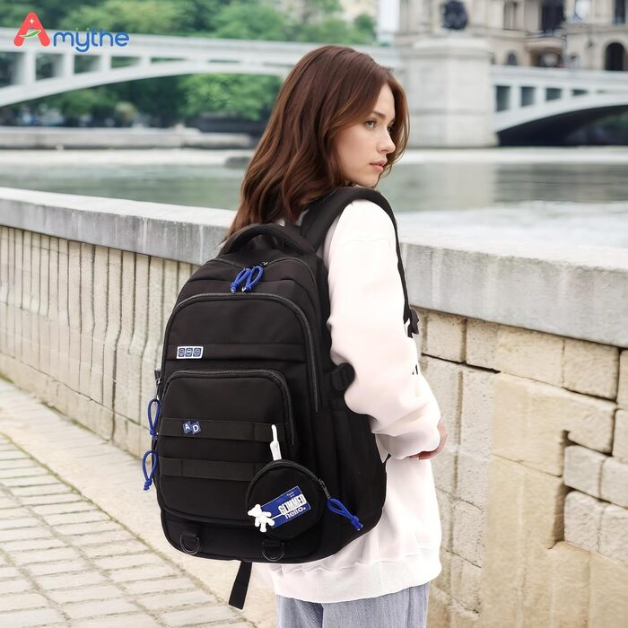 Шкільний рюкзак для дівчаток-підлітків, водонепроникний, легкий, великої місткості, модний, для школи або подорожей (чорний)