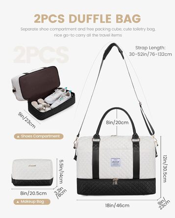 Спортивна дорожня сумка LOVEVOOK для жінок, велика, ручна поклажа, для подорожей, вихідних, сімейного відпочинку, сумка для лікарні/перевдягання, сауна, басейн, XXL, 2 шт. (Бежевий, Чорний)
