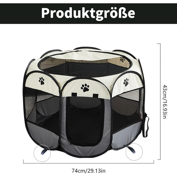 Портативний вольєр для цуценят та дрібних тварин, розкладний, з кріпленням на присосках, сірий