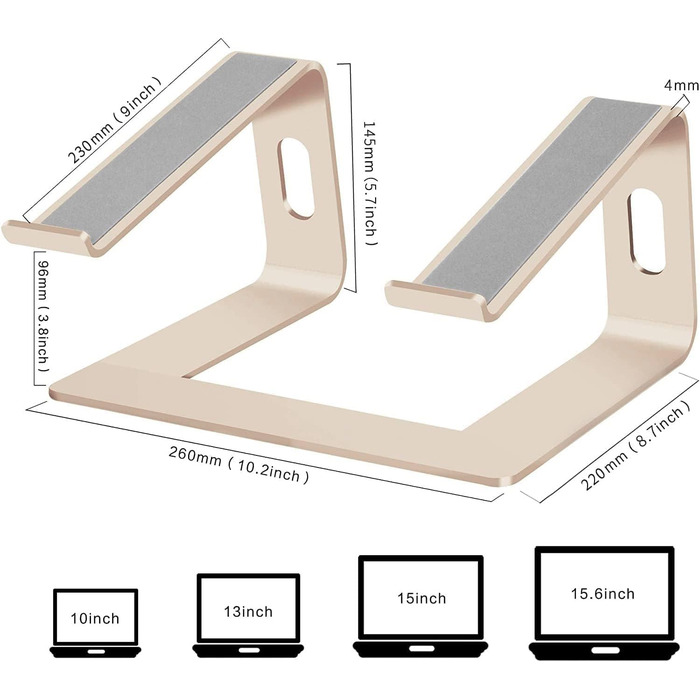 Підставка для ноутбука Orionstar, ергономічна, алюмінієва, з вентиляцією, сумісна з MacBook, Samsung, 10-15.6 дюймів, сіра (золота)