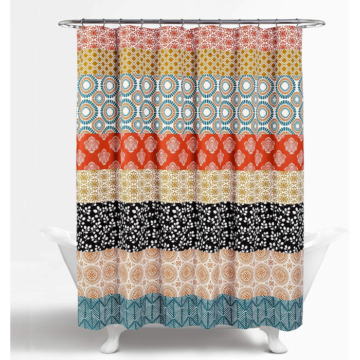 Шторка для душу Lush Decor Bohemian-Streifen, 183x183 см, блакитно-помаранчевий, бохо-стиль