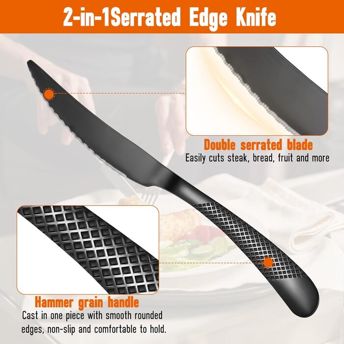 Набір столових приборів FANTICDE на 4 особи, 20 предметів, нержавіюча сталь, чорний матовий, з ножем, виделкою, ложкою, преміум-якість, для посудомийної машини