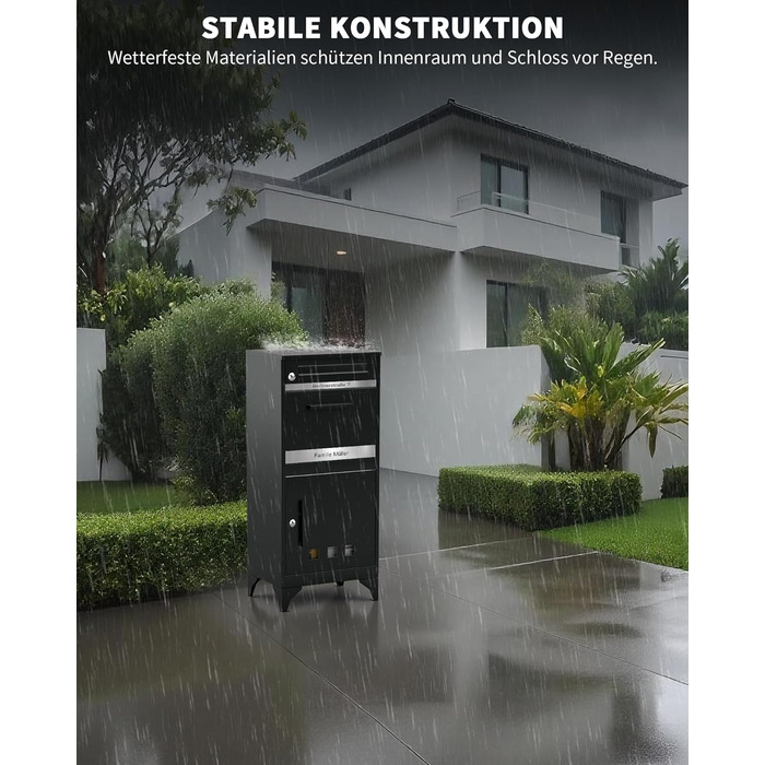 Поштовий ящик антрацит з гравіюванням, персоналізований, 2-в-1, нержавіюча сталь, з відділенням для газет та посилок (XXL)