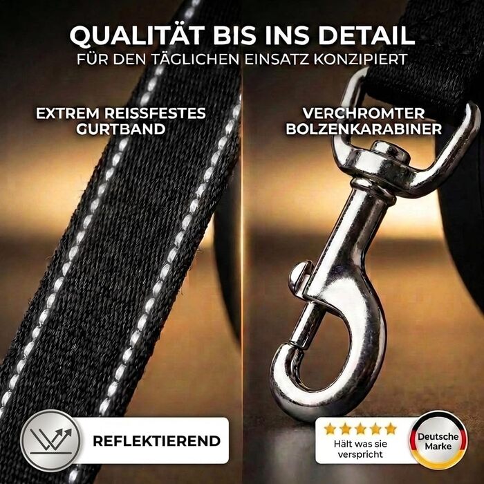 Витяжна поводок для собак HUND IST KÖNIG 8м для малих та великих собак | Міцний поводок до 50кг | Білий/Чорний