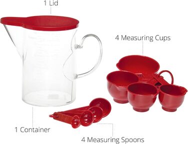 Supreme Housewares Measuring Cups and Spoons, 10-Piece Set, Plastic, Multi-Purpose Kitchen Utensils, Cooking and Baking Tools, BPA-Free, Dishwasher Safe for Liquids and Dry Ingredients (red)