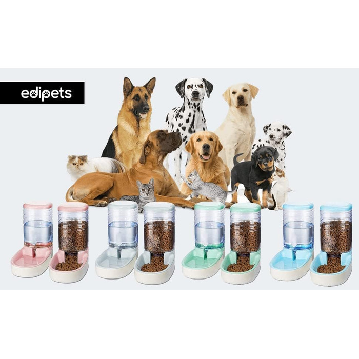 Edipets Automatic Pet Feeder & Water Dispenser - 2 Vessels, 3.8L - Cat & Dog Food & Water Bowl (Gray)