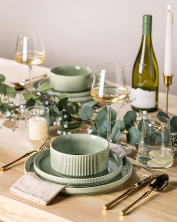 Набір посуду GBhome з каменю, 24 елементи, ручна робота, для 6 осіб, стійкий до миття в посудомийній машині та мікрохвильовій печі