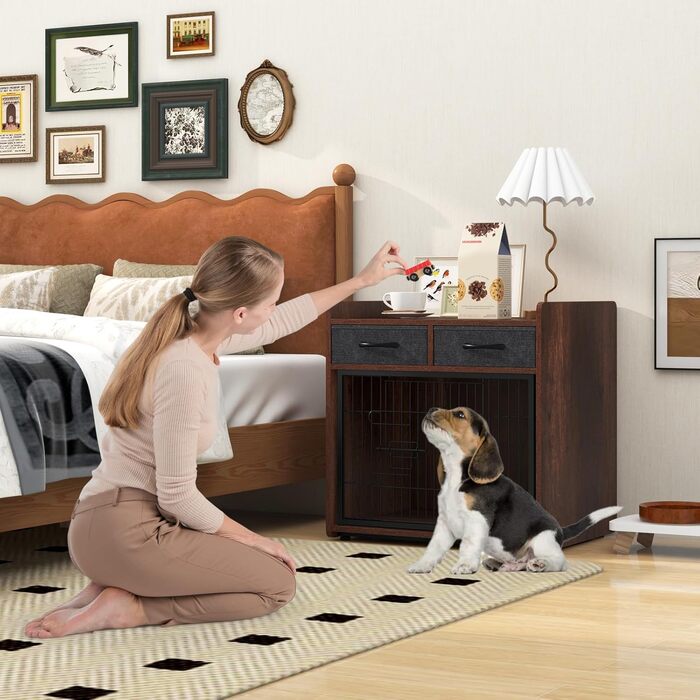 Клітка для собак GOPLUS з 2 висувними ящиками, замок, для собак маленьких та середніх порід, 62x49,5x63 см