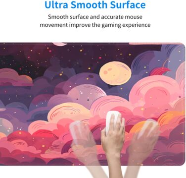 Килимок для миші Japanisches Mauspad, 90 x 40 см, стиль Аніме, дизайн Арт, великий ігровий килимок, для клавіатури та столу, антиковзаюча гумова основа, прошиті краї, для дому та офісу (X-Large, Рожевий, Фіолетовий, Хмара)