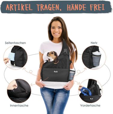 Dog-friendly sling carriers, hands-free travel bag for small pets with adjustable straps, hardboard base, safety belt, for dogs up to 2.8kg, widened version (M+ (For short-legged pets under 2.8kg), Black)