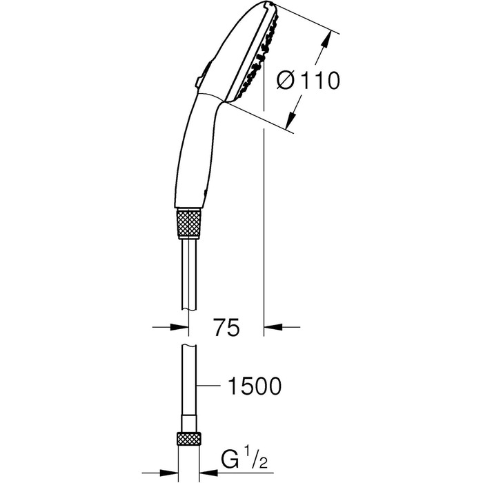 GROHE Vitalio 110 - Hand Shower Set - 14l per Min (2 Spray Patterns, Standard Connection, Silicone Ring Protects Against Falls, with 150cm Shower Hose), round, chrome, 26972001