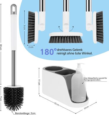 Силіконова щітка для унітазу Klobürste з підставкою, настінна без свердління, сіро-біла