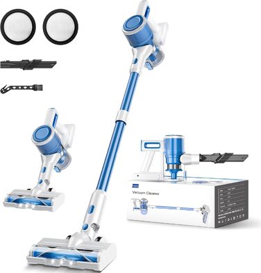 Бездротовий акумуляторний пилосос 35KPA/45Mins з LED-підсвічуванням, HEPA-фільтром та потужною насадкою для твердих підлог, килимів та шерсті тварин (Блакитний)