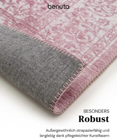 benuta pop Laury Rug - Synthetic Fiber - Rectangular & in Vintage Style - Easy Care for Living Room Bedroom, Pink, 200x300 cm 200 x 300 cm (Rectangular) Pink