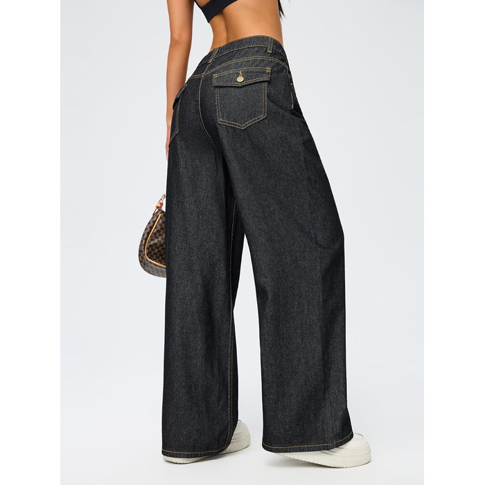 Джинси жіночі Damen Vintage Baggy, широкі, стиль Y2K 90-х, стрейч, чорні (Розмір S)