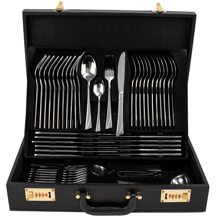 Набір столових приборів на 12 осіб (72 шт.) з нержавіючої сталі, стійкий до миття в посудомийній машині, у кейсі