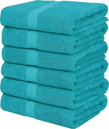 Рушники для ванної Utopia Towels 6 шт, 100% бавовна, 60x120 см, бірюзові, м'які та вбираючі, з петелькою для підвішування