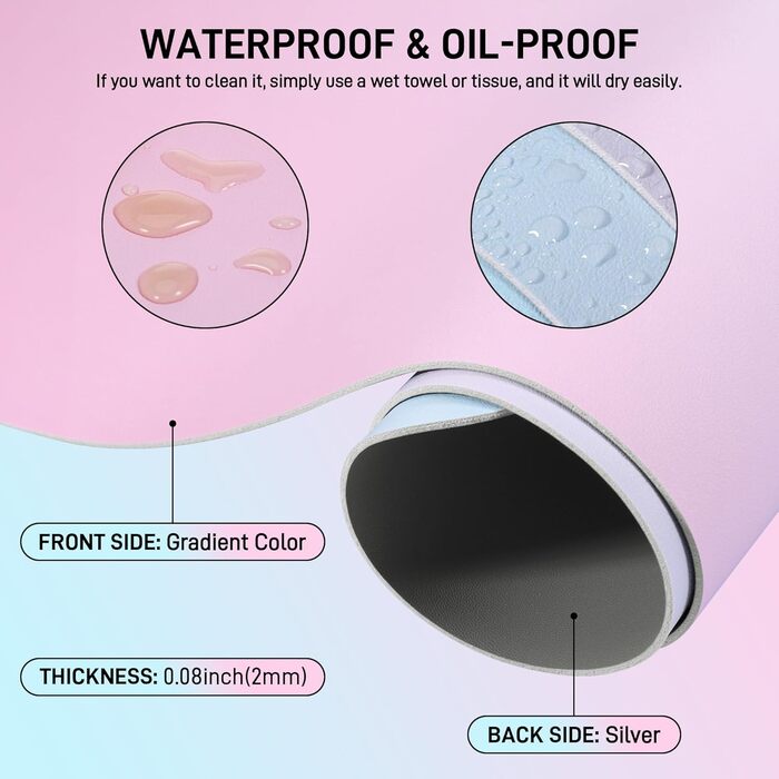 Підкладка для столу зі шкіри, протиковзна, розмір 80x40 см, килимок для миші, для офісу та дому (рожева/блакитна)