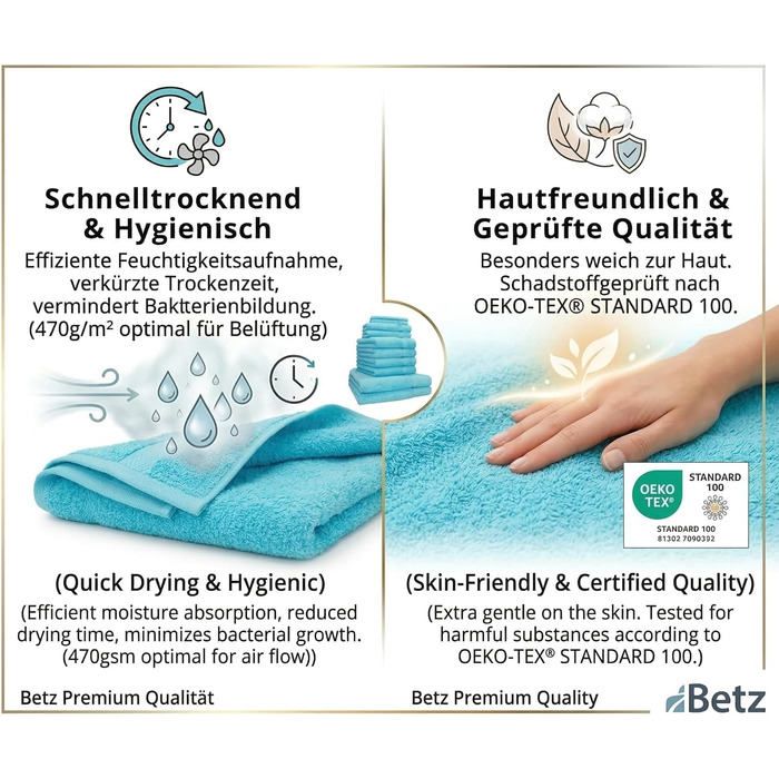 Набір білих рушників Betz Premium з 10 предметів, 100% бавовна, бірюзовий (4 рушники 50x100 см, 2 банні 70x140 см, 2 гостьові 30x50 см, 2 рукавички)