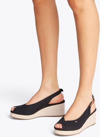 Сандалі жіночі Tommy Hilfiger Flag Mid Wedge Espad SLIN чорні (35 EU) - Стильні шкіряні босоніжки на танкетці