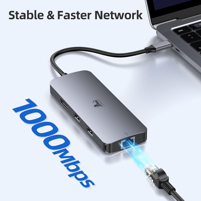 Док-станція USB-C для ноутбука з підтримкою 2 моніторів, 8 в 1: HDMI, DisplayPort, Ethernet, PD 100W, USB 3.0, сумісна з Dell, HP