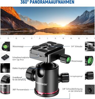 Штатив NEEWER 77' для камери, монопод, сумісний з DSLR та смартфоном, 360° кульковий голівкою, 2-осьова центральна колонка, QR-плита Arca, сумка, максимальне навантаження 15,4 кг, TP77 (карбоновий штатив з 2 осями)