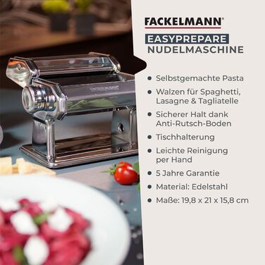 Машина для приготування пасти Fackelmann Easyprepare, насадки для лазаньї, тальятеле, спагеті, з фіксатором і нековзною основою, біло-синя