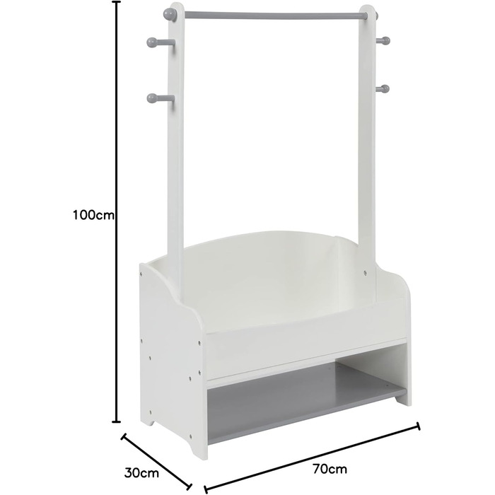 Children's clothes rack with extra storage space and clothes hangers, children's clothes rack, wooden clothes rack with storage, toddlers, children's clothes rack, white and gray