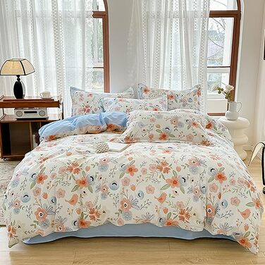 Блискуча постільна білизна Bunt Blumen з бавовни 100x135 см. Комплект для дитячого ліжка: простирадло, ковдра та подушка з квітковим малюнком.