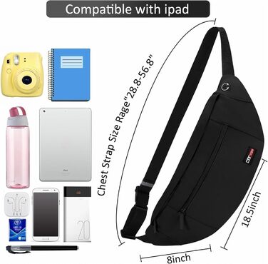 Чоловіча/жіноча поясна сумка MAXTOP: водонепроникна, XL, 4/5 кишень, для активного відпочинку, спорту, подорожей, чорна