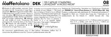 Набір кавових капсул Il Caffè Italiano сумісні з Lavazza A Modo Mio, декаф (без кофеїну), 120 шт по 7.5 г, Frhome