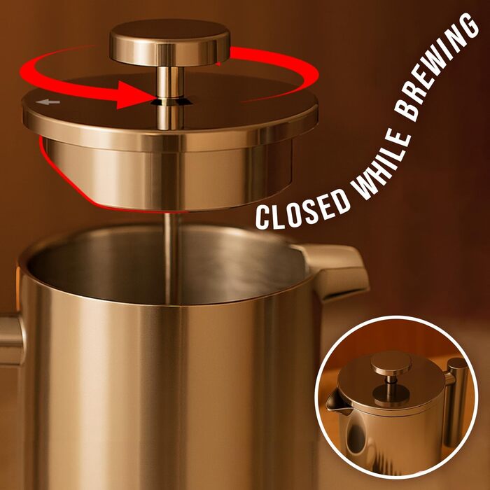 French Press Red Ember 1L з нержавіючої сталі - кавомашина з подвійними стінками, ізольована, нержавіюча, з 3-шаровим фільтром для насиченого смаку, ідеальна для дому та кемпінгу