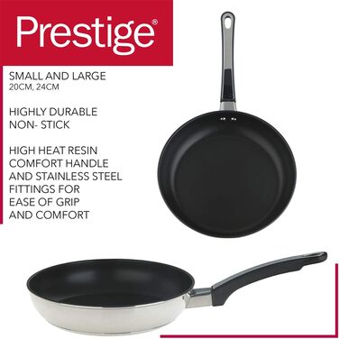 Набір каструль і сковорідок Prestige 70106, 5 предметів, нержавіюча сталь, 14/16/18 см каструлі, 20/24 см сковорідки, чорний/сріблястий