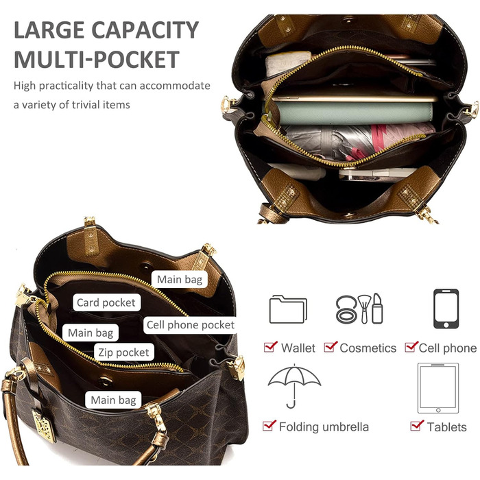 Сумка жіноча Nicole & Doris елегантна шопер середнього розміру з PU шкіри коричнева з брелоком