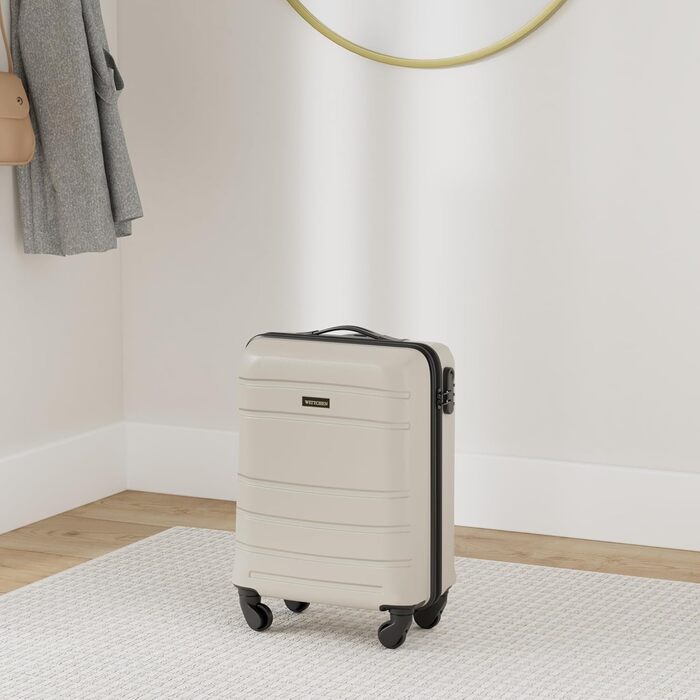 Валіза на колесах WITTCHEN Globe Line S, ручна/кабінна, ABS, 4 колеса, кодовий замок, телескопічна ручка, колір шампань (Lufthansa/Eurowings/Ryanair/Condor/Discover Airlines)