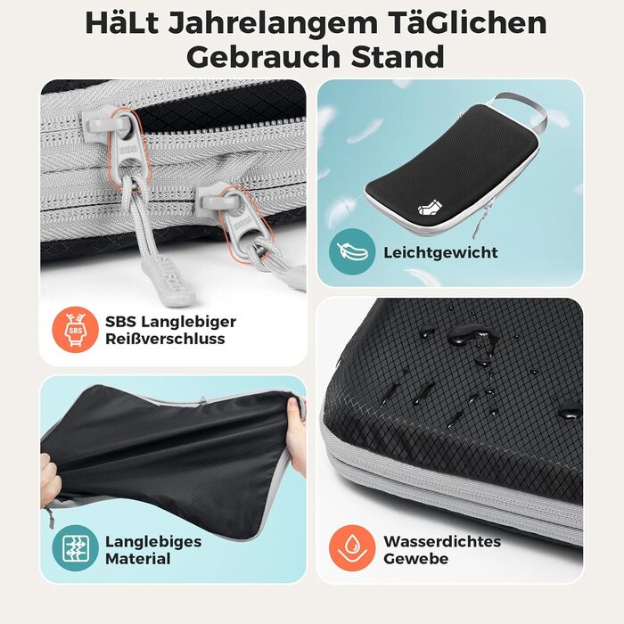 Органайзери для валізи - набір 8 шт. (Compression Packing Cubes), вологостійкий, для подорожей, чорний