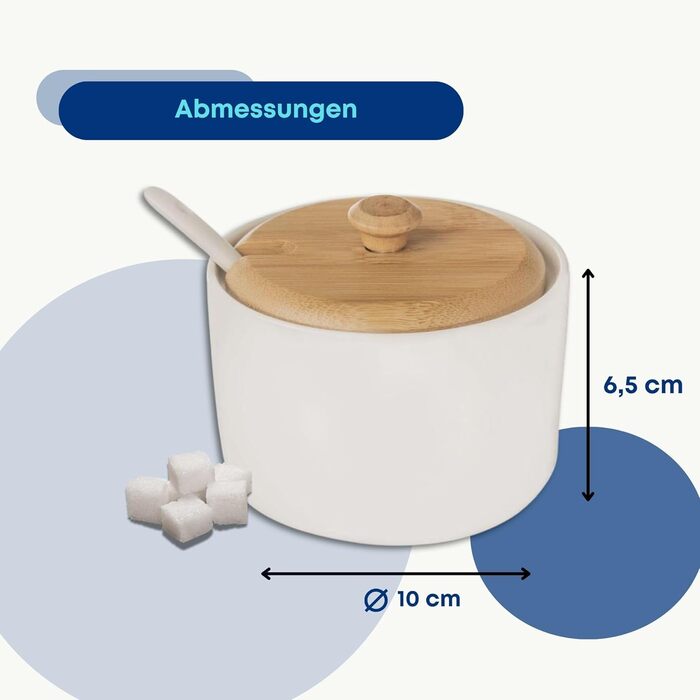 Цукорниця Orion Group з кришкою та ложкою, 6,5 см, біле порцелянове покриття та бамбукова ручка