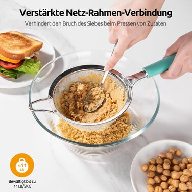 U-Taste дрібносітчасте кухонне сито з нержавіючої сталі 18/8, середнє металеве сито з міцною заклепкою та силіконовою ручкою, для борошна, чаю, рису, кіноа (Aqua Sky, 12 см)